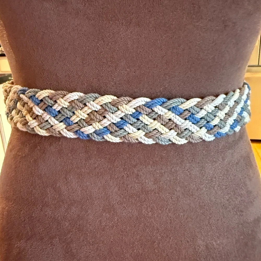 Braided Belt with Gold Buckle Leather accent nautical coastal preppy